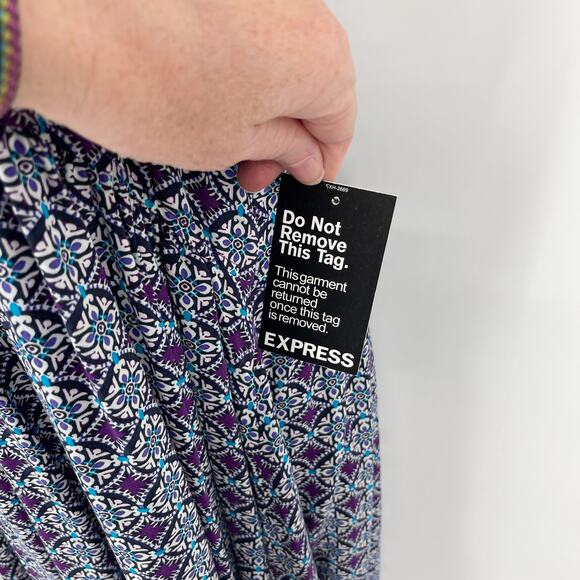 Express Dress NEW Womens Sz S Purple Multicolor Spaghetti Strap Gathered Waist - Picture 3 of 7